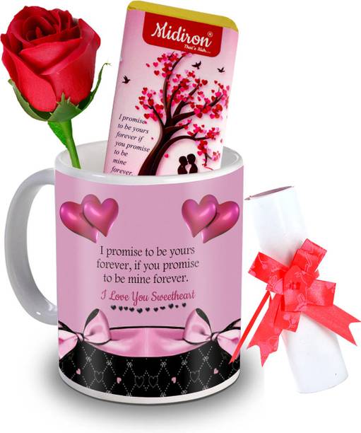 Midiron I Promise to be yours chocolate bar with love letter and Artificial Rose, Love quoted Coffee Mug, Gift for Valentine Day, Birthday, Anniversary for Wife, Girlfriend, Fiance IZ20DTLoveBar5RoseLC-182 Ceramic Gift Box