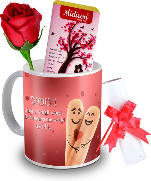 Midiron I Promise to be yours chocolate bar with love letter and Artificial Rose, Love quoted Coffee Mug, Gift for Valentine Day, Birthday, Anniversary for Wife, Girlfriend, Fiance IZ20DTLoveBar5RoseLC-195 Ceramic Gift Box