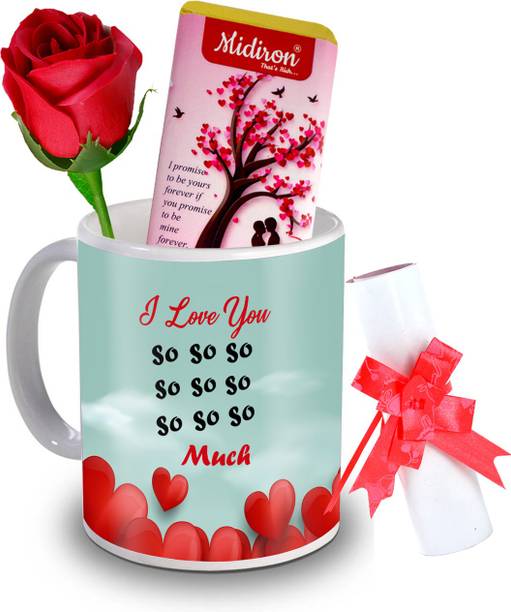 Midiron I Promise to be yours chocolate bar with love letter and Artificial Rose, Love quoted Coffee Mug, Gift for Valentine Day, Birthday, Anniversary for Wife, Girlfriend, Fiance IZ20DTLoveBar5RoseLC-198 Ceramic Gift Box