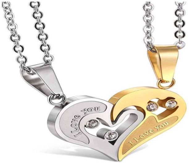 VIANSH Steel Locket Lovers Heart I Love You Engraved Rhodium Alloy Pendant for couple Sterling Silver Alloy