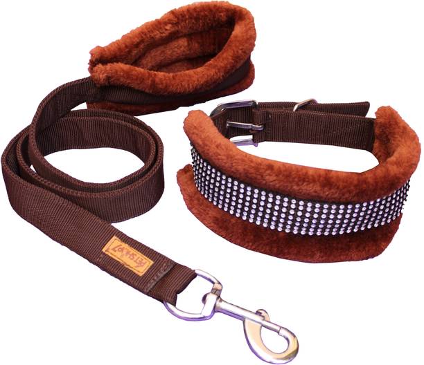 Petshop7 Premium Quality Fur Padded Nylon Dog Collar & Leash Medium (Neck Size - 13-16inch) Dog Collar & Leash
