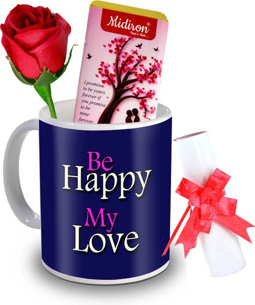 Midiron I Promise to be yours chocolate bar with love letter and Artificial Rose, Love quoted Coffee Mug, Gift for Valentine Day, Birthday, Anniversary for Wife, Girlfriend, Fiance IZ20DTLoveBar5RoseLC-49 Ceramic Gift Box