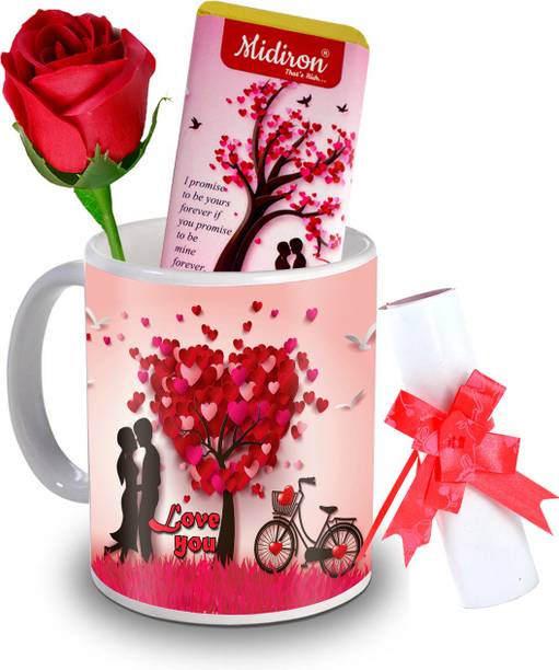Midiron I Promise to be yours chocolate bar with love letter and Artificial Rose, Love quoted Coffee Mug, Gift for Valentine Day, Birthday, Anniversary for Wife, Girlfriend, Fiance IZ20DTLoveBar5RoseLC-41 Ceramic Gift Box