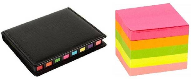 R H lifestyle 3" x 3" Sticky Notes 5 color with PU leather Memo Notepad Combo Pack 100 Sheets Regular, 8 Colors