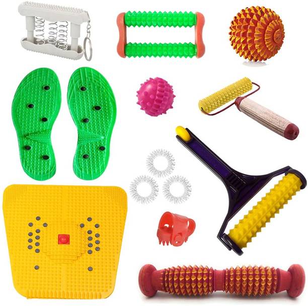 Accufit AG66 Acupressure Massager Tools Kit Combo With Full Body Power Roller, Yoko Shoe Sole & Foot Roller, Foot Mat- Pyramidal Cuts Massager