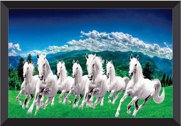saf 7 Horses Sunrise Vastu FRAMED UV COATED Digital Reprint 10 inch x 14 inch Painting