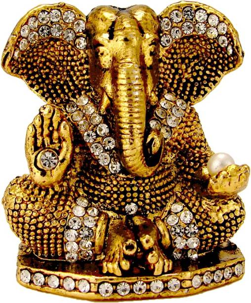 Le Exotica Antique Style Ganesha God Kan Ganesh Ji Murti Electroplated Metal Idol Decorative Showpiece  -  5 cm