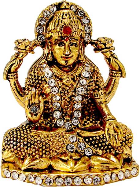 Le Exotica Antique Style Goddess Mata Lakshmi, Maa Laxmi Murti - Metal Idol With Golden Electroplating to Worship & Gain Prosperity Ideal for Home Office Religious Gift or Car Dashboard Decorative Showpiece  -  5 cm