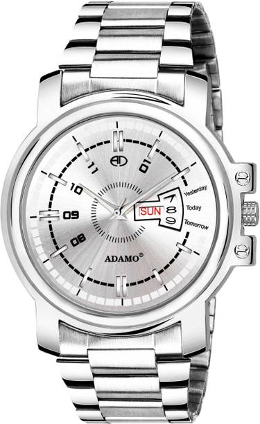 ADAMO Designer DAY AND DATE FUNCTIONING White Dial Round Shaped with Stainless Steel Chain Premium watch for Men and Boys Analog Watch - For Men
