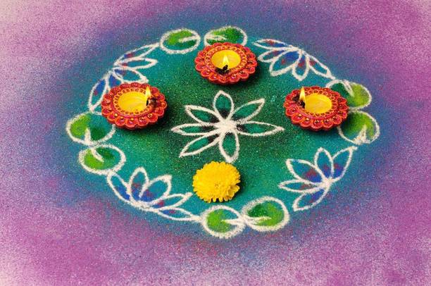rangoli with diya for Hindu |festival poster Paper Print