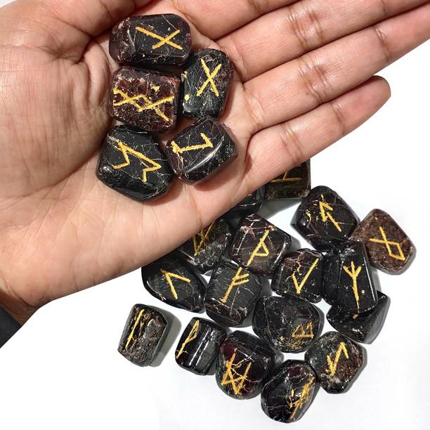 REIKI CRYSTAL PRODUCTS Garnet Cabochon Reiki Symbol Rune Set Reiki Healing Stone 25 piece Set Natural Crystal Gemstone for Healing and Increase Energy Decorative Showpiece  -  2 cm