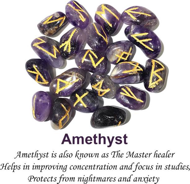 REIKI CRYSTAL PRODUCTS Amethyst Cabochon Reiki Symbol Rune Set Reiki Healing Stone 25 piece Set Natural Crystal Gemstone for Healing and Increase Energy Decorative Showpiece  -  2 cm