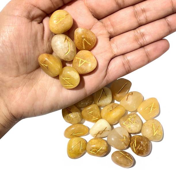 REIKI CRYSTAL PRODUCTS Golden Quartz Cabochon Reiki Symbol Rune Set Reiki Healing Stone 25 piece Set Natural Crystal Gemstone for Healing and Increase Energy Decorative Showpiece  -  2 cm