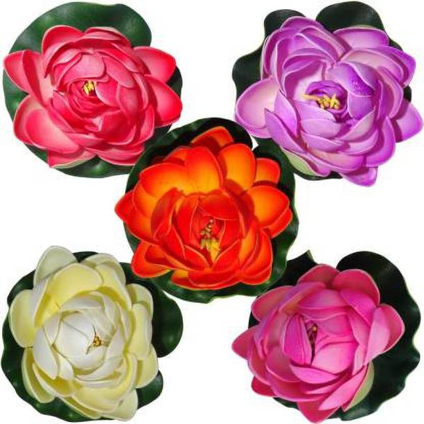 Ryme Floating Multi color Lotus (Pack Of 5) Multicolor Lotus Artificial Flower