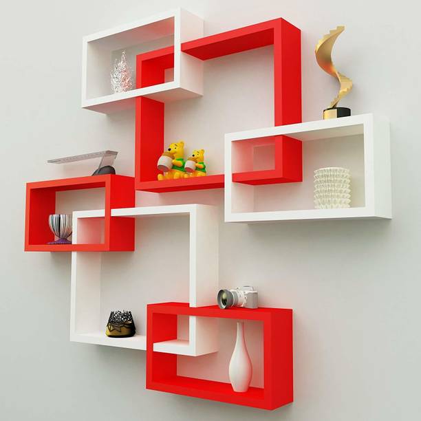 Karam Collections MDF Wall Decoration Intersecting Floating Shelves Set of 6 Engineered Wood Display Unit