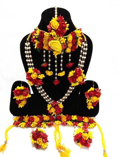 Naazzfashionhub Fabric, Paper Yellow, Pink Jewellery Set