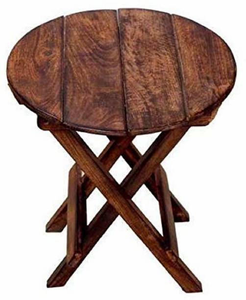 The Furniture Store Wooden folding stool/end table for living room natural burnt finish, 12x12 inches (Brown, Pre-assembled) Solid Wood Side Table