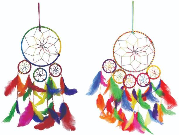 Ryme Multi Color Dream Catcher Wall Hanging For Home/Office (Pack Of 2) Feather Dream Catcher