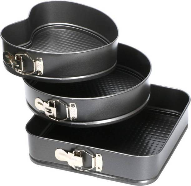 Luxafare Bakeware Springform Cake Mould Tin Set of 3 Pcs Mold Heart, Round & Square Shape Cupcake Maker