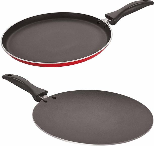 NIRLON Non Stick Flat Pan Flat Dosa Tava Griddle Free Concave Roti tawa Kitchen Cooking Combos Set तवा 29.5 cm डायमीटर