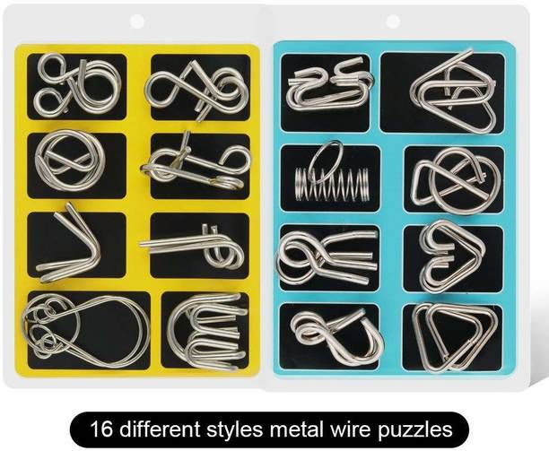 RVM Toys 16 in 1 Metal Puzzles Brain Teaser Challenge Set IQ Busters Intellectual Toy for Kids and Adult