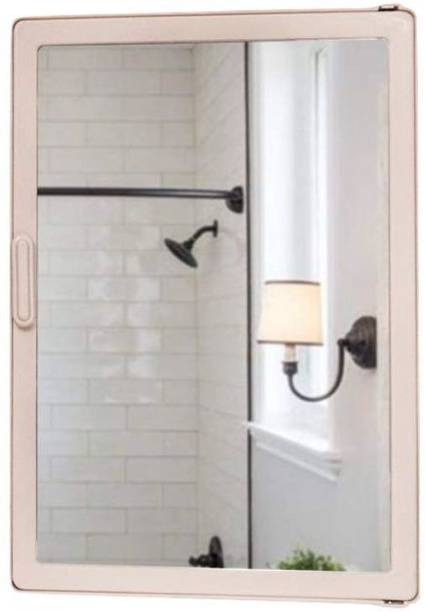 Burhani Bathroom Storage Cabinet Marc Shelves with Tooth Brush Holder, Mirror Door (14x10x4 Inch, Ivory) Acrylic Wall Shelf