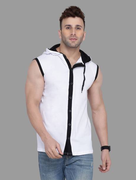 Men Slim Fit Self Design Hood Collar Casual Shirt Price in India