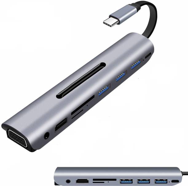 microware USB C Hub 9 in 1 Multiport Adapter with PD Power Delivery, 4K HDMI Output, 3 USB 3.0 Ports, SD/TF Card Reader, VGA,Audio Port USB C Hub Ethernet HDMI Adapter, MacBook Pro USB C Dongle Hub,8-in-1-USB-C-Hub-HDMI-Audio-SD-Card Readers USB Fan