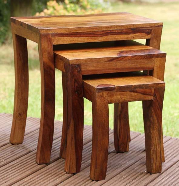 TRUE FURNITURE Sheesham Wood Nesting Tables Set of 3 Stools | Honey Finsih Solid Wood Nesting Table