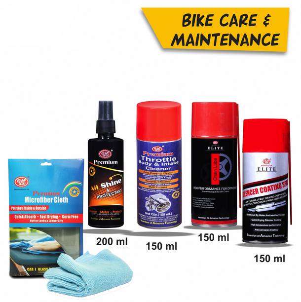 UE Car Care Kit (All Shine, Chain Cleaner,Chain Lube, Silencer Coating, Micro Fiber Cloth) Combo