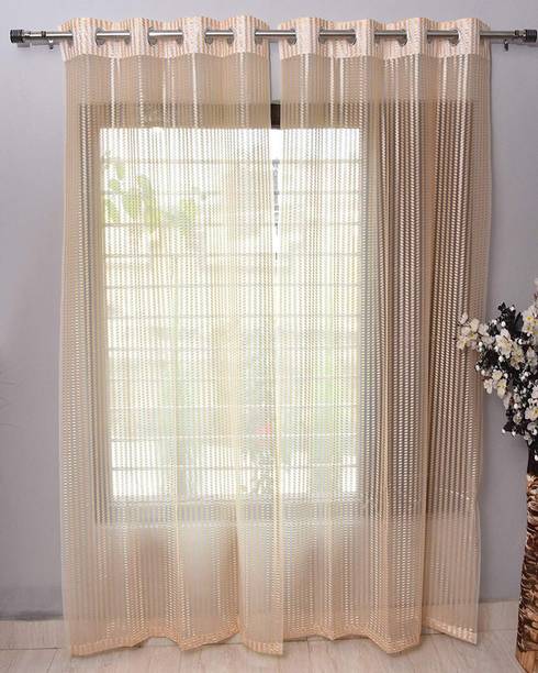 Panipat Textile Hub 213 cm (7 ft) Net Semi Transparent Door Curtain (Pack Of 3)