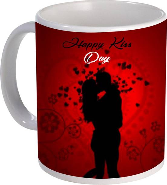 COLOR YARD happy kiss day design with couple kissing each other design on Ceramic Coffee Mug