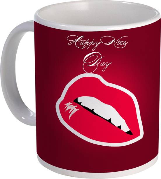 COLOR YARD happy kiss day design with Lipstick Kiss design on Ceramic Coffee Mug