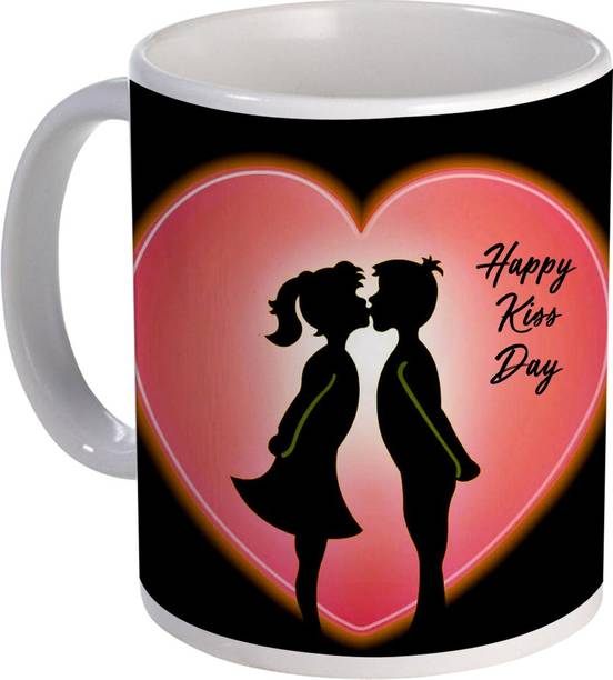 COLOR YARD happy kiss day design with In Love Couple Kissing in heart design on Ceramic Coffee Mug