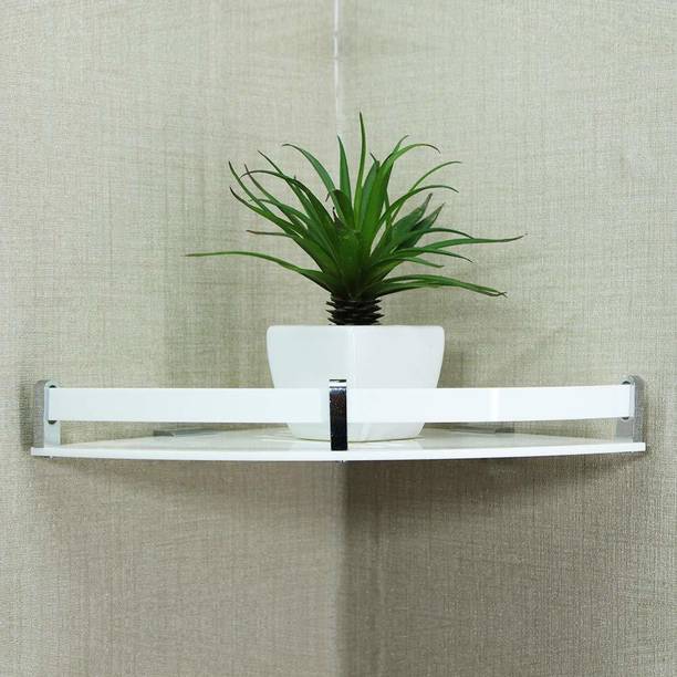 QUISTAL Acrylic Wall Mount Multipurpose Modern Corner Shelf for Bathroom, Kitchen, Bedroom - 10 X 10 Inch, White, Pack of 1 Acrylic Wall Shelf