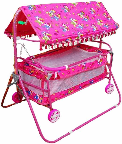 STEELOART -Baby Cradle Cot Cum Stroller Pink C_Pink Bassinet (Pink)