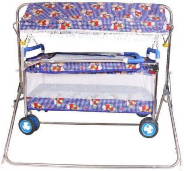 Style Jhula Swing Buggie Trally Cradle Bassinet Walker Palna for New Born Baby with Mosquito Net and Wheels.