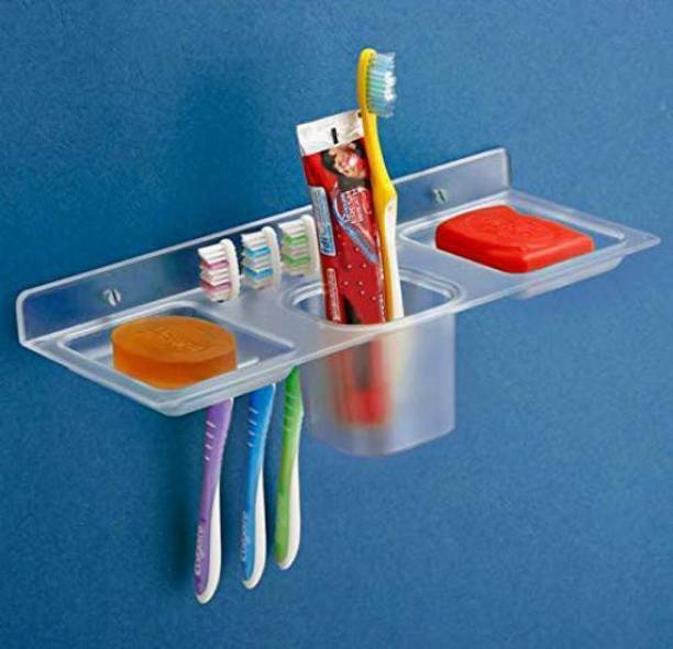 KEEPWELL Unbreakable ABS Plastic 4 in 1 Multipurpose Kitchen/Bathroom Holder / Paste-Brush Stand/Soap Stand/Tumbler Holder/Bathroom Accessories
