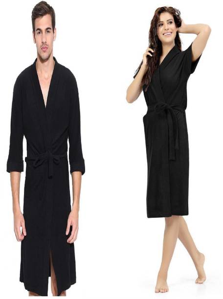 एलेवेंटो काला फ्री साइज बाथ रोब