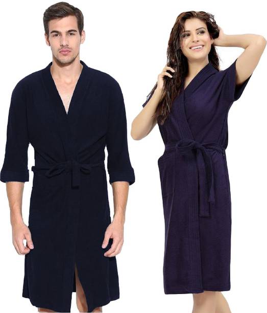 एलेवेंटो डार्क ब्लू फ्री साइज बाथ रोब