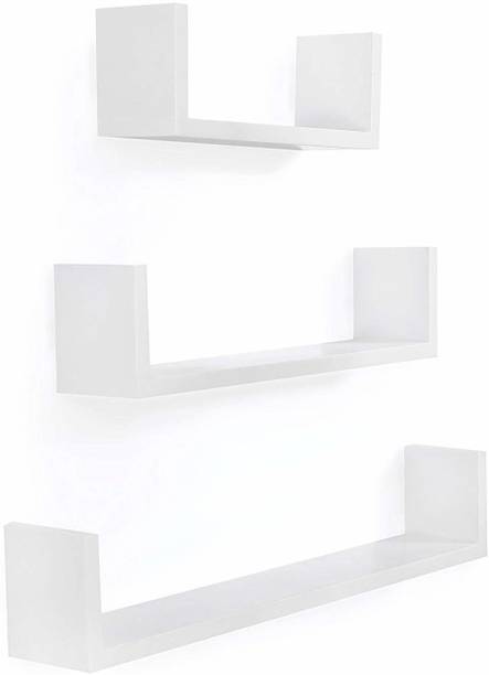 Karam Collections Wall Shelf, Set of 3 (Lacquer Finish, White) Engineered Wood Display Unit