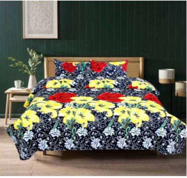 Decorum Microfiber Double Flat 144 TC Printed 1 Bedsheet with 2 Pillow Covers
