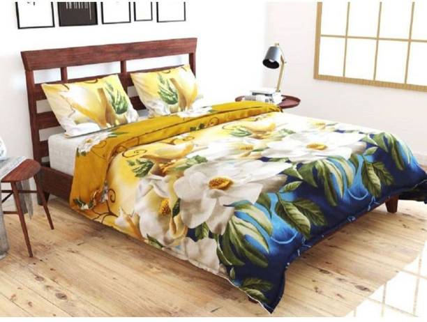 Decorum Microfiber Double Flat 144 TC Floral 1 Bedsheet with 2 Pillow Covers