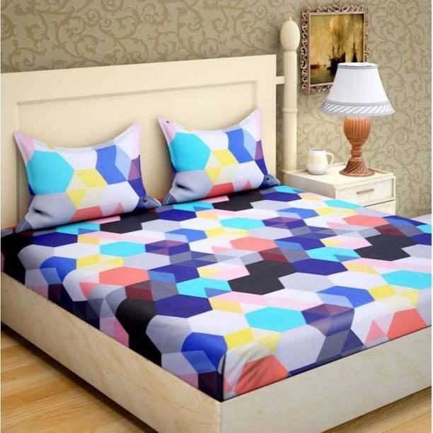 Decorum Microfiber Double Flat 144 TC Geometric 1 Bedsheet with 2 Pillow Covers