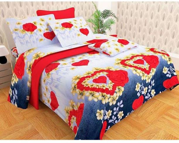 Decorum Microfiber Double Flat 144 TC Floral 1 Bedsheet with 2 Pillow Covers