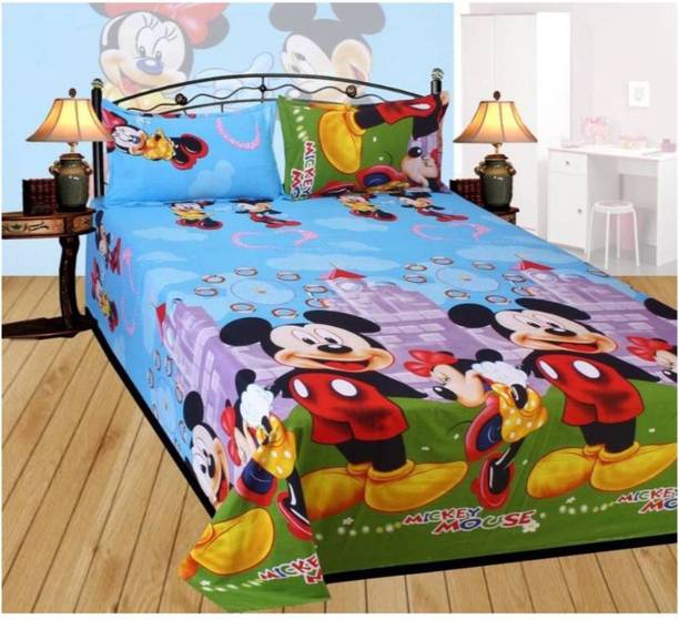 Decorum Microfiber Double Flat 144 TC Printed 1 Bedsheet with 2 Pillow Covers