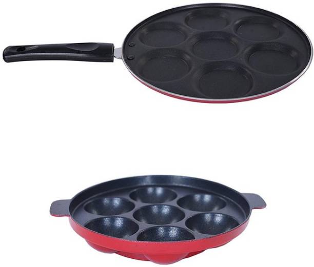 NIRLON Nirlon Non-Stick Coated 2 Piece Gas Compatible Cookware Essential Combo Gift Set Offer with Bakelite Handle, 2.6mm_UP(7)_AP(7) Non-Stick Coated Cookware Set