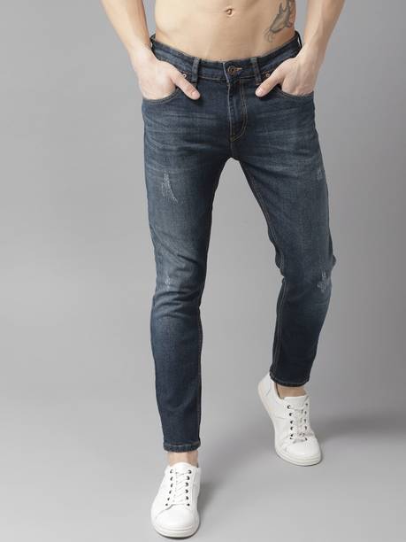 Men Super Skinny Mid Rise Dark Blue Jeans
