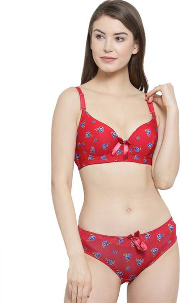 Bra & Panty Set Floral Print Red Lingerie Set