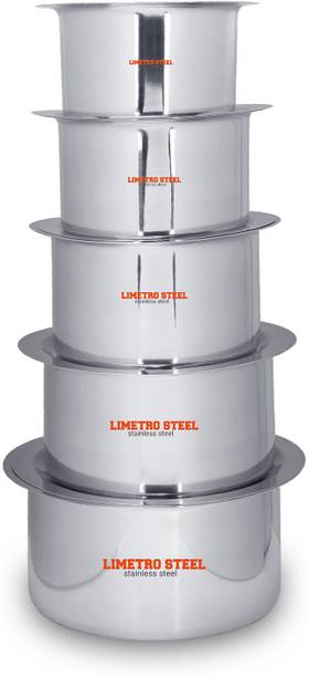 LIMETRO STEEL High Quality Stainless Steel Heavy 22 Gauge Cook and Serve Use Steel tope set with lid Tope Set with Lid 1 L, 1.5 L, 2 L, 2.5 L, 3 L capacity 25 cm diameter